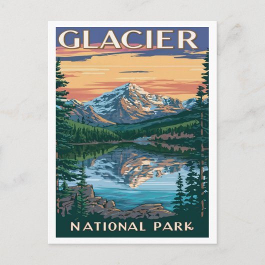 グレイシャーナショナルパークモンタナウォーターカラー絵画ズ ポストカード (正面)