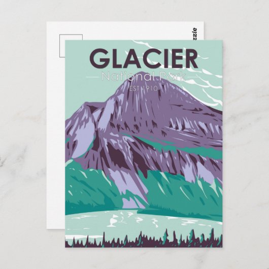 グレイシャーナショナルパークモンタナヒドゥンレイクヴィンテージ ポストカード (正面/裏面)