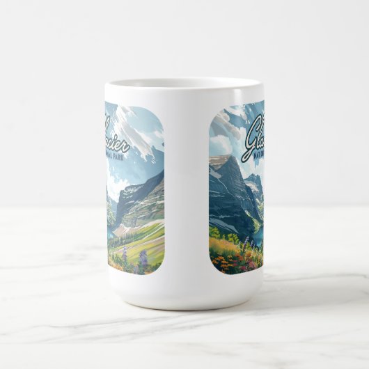 グレイシャーナショナルパークモンタナレイクレトロ コーヒーマグカップ (中央)