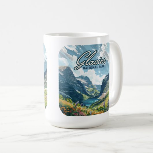 グレイシャーナショナルパークモンタナレイクレトロ コーヒーマグカップ (正面右)
