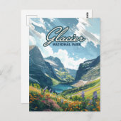 グレイシャーナショナルパークモンタナレイクレトロ ポストカード (正面/裏面)