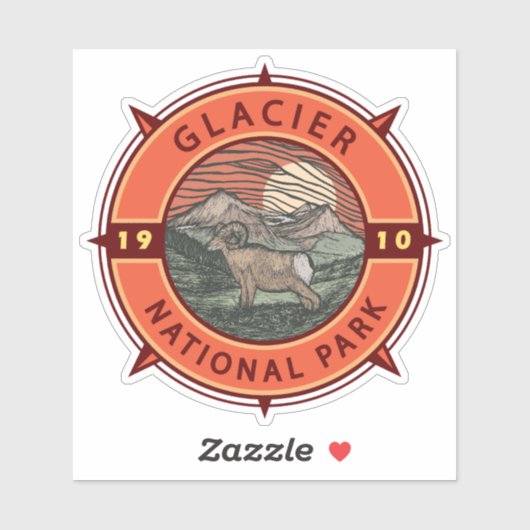 グレイシャーナショナルパークレトロビーゴンシープコンパス シール (シート)