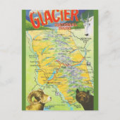 グレイシャーナショナルパークヴィンテージマップ ポストカード (正面)