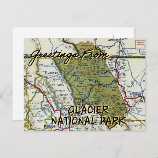 グレイシャーナショナルパークヴィンテージマップ ポストカード (正面/裏面)