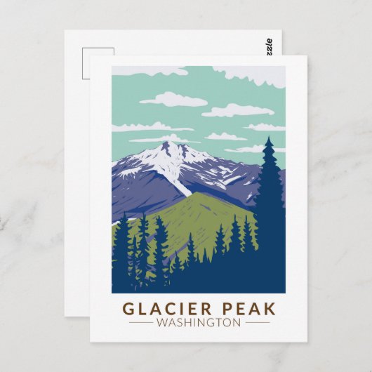 グレイシャーピークワシントントラベルアートヴィンテージ ポストカード (正面/裏面)