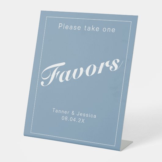 グレイシャーブルーホワイトミニマリスト結婚式の引き出物 台座サイン (正面)