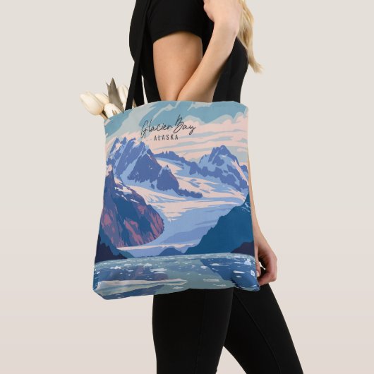 グレイシャーベイアラスカヴィンテージアートトラベルイラストレーション トートバッグ (クローズアップ)
