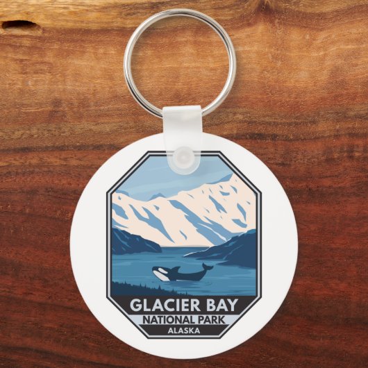 グレイシャーベイナショナルパークアラスカオルカアートヴィンテージ キーホルダー (正面)