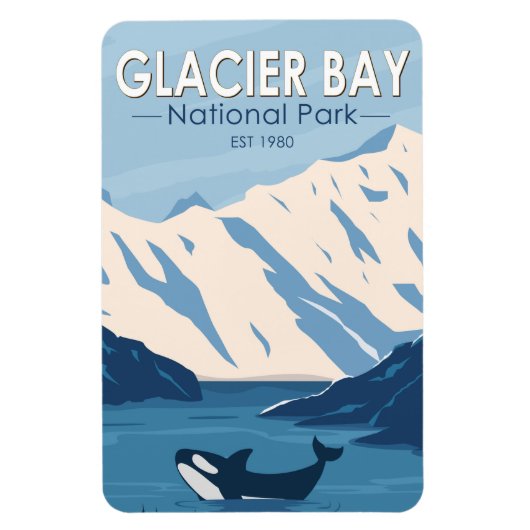 グレイシャーベイナショナルパークアラスカオルカアートヴィンテージ マグネット (縦)