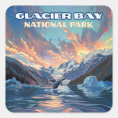グレイシャーベイナショナルパークアラスカクジラヴィンテージ スクエアシール (正面)