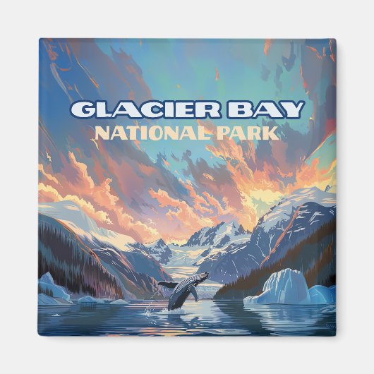 グレイシャーベイナショナルパークアラスカクジラヴィンテージ マグネット (正面)