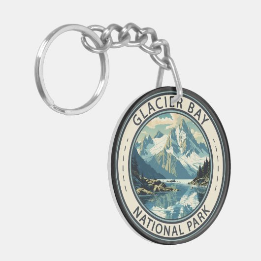 グレイシャーベイナショナルパークイラストレーショントラベルアート キーホルダー (正面左)