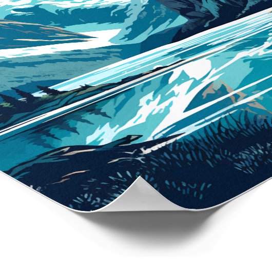 グレイシャーベイナショナルパークイラストレーションレトロ ポスター (角)