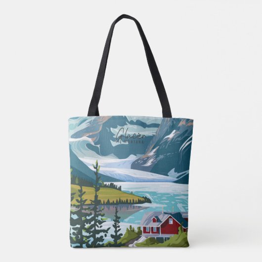 グレイシャーモンタナ米ヴィンテージアートトラベルイラストレーション トートバッグ (裏面)