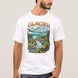 グレイシャー国立公園の野生生物アドベンチャーデザイン Tシャツ