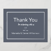 グレイシンプルウェディングサンキューカード 箔招待状ポストカード (正面)