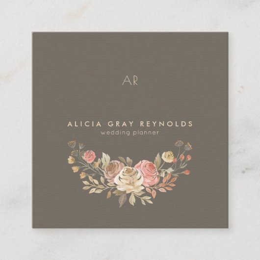 グレイジグモノグラムバラ金ゴールドフローラウェディングプランナー スクエア名刺 (正面)