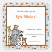 グレイジャングルアニマルズブックプレート蔵書票ラベル スクエアシール (正面)