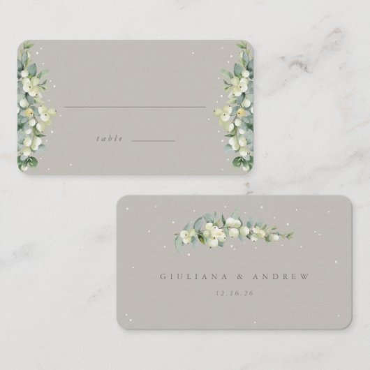 グレイジースノーベリー+ユーカリ冬ウェディングフラット プレイスカード (正面/裏面)