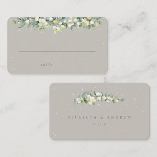 グレイジースノーベリー+ユーカリ冬ウェディングフラット プレイスカード (正面/裏面)