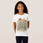 グレイスの中で成長する キリスト教の花柄と聖書の言葉のデザイン Tシャツ (正面フル)