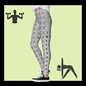 グレイスケモダンーミニマルルのパターンと文字オン レギンス