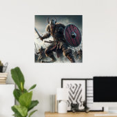 グレイスケール威厳のあるの戦闘の激しいバイキング攻撃 ポスター (ホームオフィス)