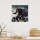 グレイスケール威厳のあるの戦闘の激しいバイキング攻撃 ポスター (キッチン)