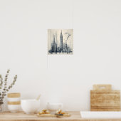 グレイスケール建物青写真 ポスター (キッチン)