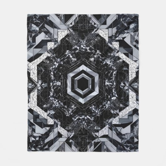 グレイスケール結晶：幾何六角H-116 フリースブランケット (正面)