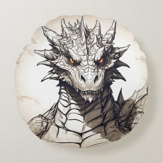 グレイスケール・ドラゴン ラウンドクッション (正面)