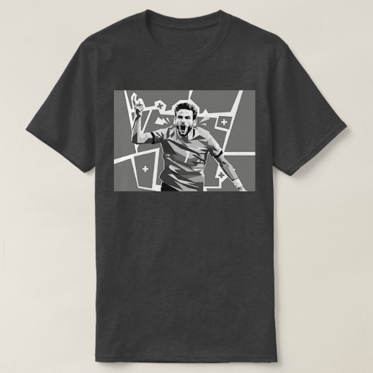 グレイスケールTシャツのKhvicha Kvaratskhelia Tシャツ (デザイン正面)