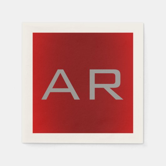 グレイスタイリッシュレッドトレンディーモノグラム スタンダードカクテルナプキン (正面)