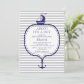 グレイスタイリッシュ航海のブルーセイボートベビーシャワー 招待状 (スタンド正面)