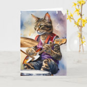 グレイストライプのタビーキャットロックスター遊ズギター カード (黄色い花)