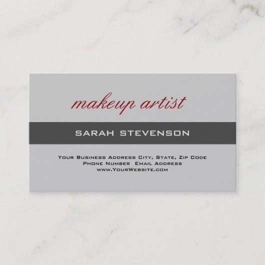 グレイストライプモダンシンプルプレインメイクアップアーティスト 名刺 (正面)