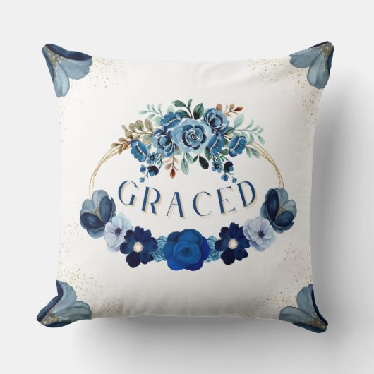 グレイスドブルー金ゴールドフローラガーデンリース エレガント クッション (正面)