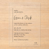 グレイスブラックとホワイトモダン結婚ズ アクリル招待状 (正面)