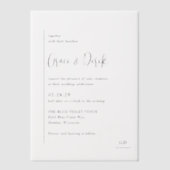 グレイスブラックとホワイトモダン結婚ズ ベラム紙招待状 (正面)