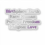 グレイセクシャルプライド – 出生地：地球。人種：人間 シール (正面)