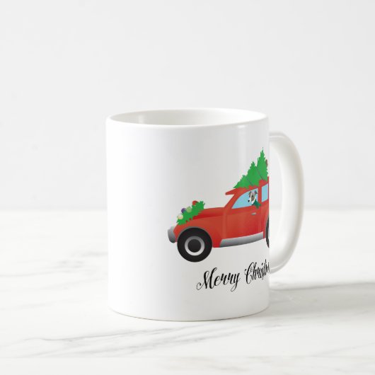 グレイタリアンイハウンドドッグドライブカー – クリスマスツリー コーヒーマグカップ (正面右)