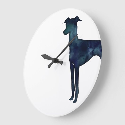 グレイタリアンイハウンドドッグ黒水色シルエット ラージ壁時計 (傾斜)
