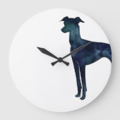 グレイタリアンイハウンドドッグ黒水色シルエット ラージ壁時計 (正面)