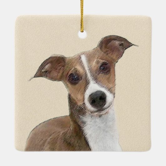 グレイタリアンイハウ絵画ンド's -かわいいオリジナルの犬のアート セラミックオーナメント (裏面)