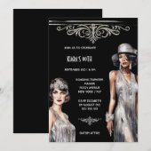 グレイト・ギャツビー | シルバー ブラック フラッパーガール おしゃれ 招待状 (正面/裏面)