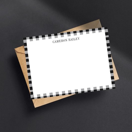 グレイドジンガムバッファローブラック&ホワイトネーム ノートカード