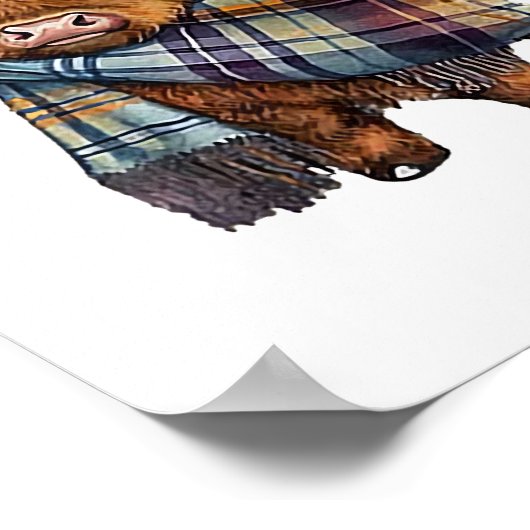 グレイドスカーフ巻き付きキュートな西ハイランド牛ベビー ポスター (角)