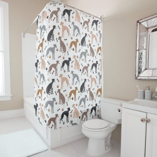 グレイハイタリアンウンド犬の骨と前足シャワーカータイ シャワーカーテン (インサイチュ)