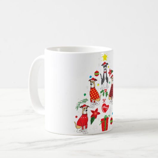 グレイハウイタリアンンドクリスマス装飾木の犬のお母さん コーヒーマグカップ (正面左)