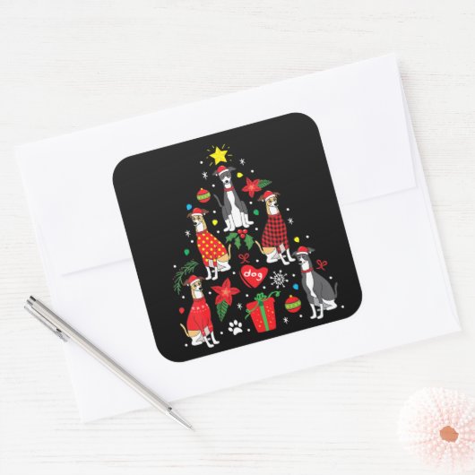 グレイハウイタリアンンドクリスマス装飾木の犬のお母さん スクエアシール (封筒)